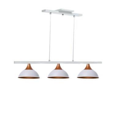 Imagem de Lustre Luminaria Pendente Triplo Panamá Aluminio Decorações (Branco Topo Cobre)