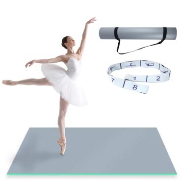 Imagem de Tapete de pista de dança antiderrapante com alça de ombro portátil e faixa de resistência à dança, pista de dança para balé, jazz, tapete reutilizável de PVC grosso pop (cinza-verde, 180 cm x 91,5 cm