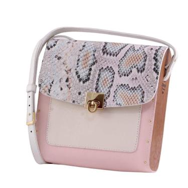 Imagem de Bolsa Couro Com Lateral Em Madeira Média Rosa Animal Print