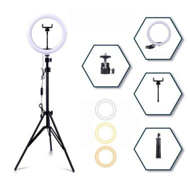 Imagem de Ring Light Kit Completo 26cm Iluminação Portátil Tripé Grande Fotos Ví