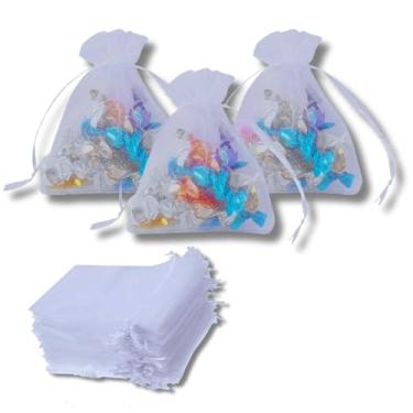 Imagem de Kit com 100 Saquinhos de Organza Branco, 20x30cm, Transparente para Embalagem, Presente, Lembrancinhas de Natal aniversário, casamento