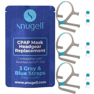 Imagem de Snugell Alças De Reposição Para Capacete Cpap Máscara Facial Airfit F20, Pacote Com 3, Cinza/Azul, Tamanho Médio - Inclui Clipes, Nylon Elástico, Conforto, Durabilidade E Ajuste Seguro, Acessórios