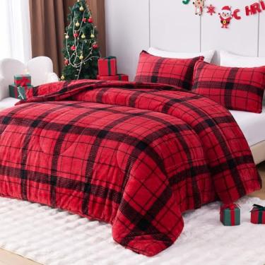 Imagem de YIYEA Conjunto de edredom de pele sintética de Natal, edredom luxuoso de lã felpuda ultramacia, veludo fofo para outono e inverno, aconchego aconchegante, sem queda, 3 peças, Queen