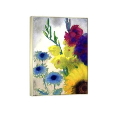 Imagem de BMZFYBS Arte de parede em tela de flores reprodução de pintura famosa - imagens de moldura prateada para sala de estar - Flores 2 - pôster e impressões 50 x 70 cm 20 x 27 pol