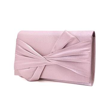 Imagem de IXEBELLA Bolsa de cetim para noite com aba de laço para mulheres, festa formal/formatura/casamento.., rosa, Small