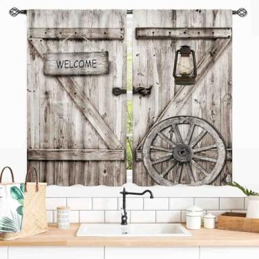 Imagem de Cortinas de madeira rústica, fazenda de madeira ocidental, porta de celeiro, tábua, tábua, portão de garagem, vintage, country, blackout para quarto, sala de estar, banheiro, cozinha, 2 painéis, 139 x