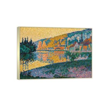 Imagem de Impressão em tela famosa pintura - imagem de arte de parede de paisagem - Pôr do sol - Pôster moldura prata para decoração de casa 70 x 100 cm 27 x 39 pol