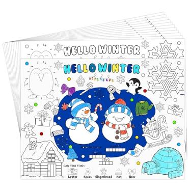 Imagem de 45 peças de jogo americano para colorir de inverno descartável para crianças, presentes de inverno, atividades escolares para sala de aula, tapetes de mesa de papel