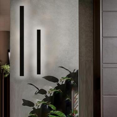 Imagem de Luminária de parede interna moderna regulável, tira longa, LED, luminária de parede de escada com controle remoto, retangular, minimalista, preta, arandela de acrílico, quarto, sala de estar