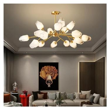 Imagem de Lustre de vidro de cobre moderno estilo luxo, compatível com sala de estar, quarto, sala de jantar, cozinha, lustre de latão dourado, luminária pendente, lâmpadas de lustre