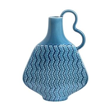 Imagem de WeiLaiKeQi Vaso de cerâmica minimalista para fazenda, arranjo de flores secas, vaso de fazenda, peça central, estante decorativa para mulheres, hotel, Alça única