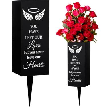 Imagem de WEBEEDY Decorações de cemitério para túmulos de asas de anjo vasos de sepultura com suporte de flores de cemitério em memória de spike para túmulos ao ar livre, quintal, presente de simpatia para