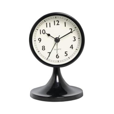 Imagem de hezhuhe2258 Relógio de mesa retrô de metal quartzo despertador silencioso cabeceira luz noturna relógio de mesa decoração de casa relógio de mesa (preto)
