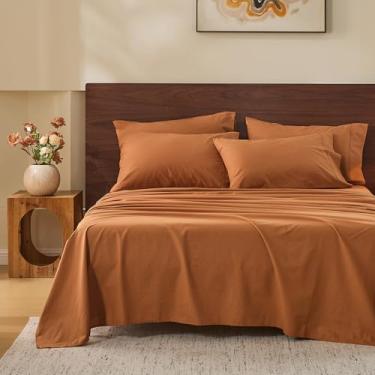 Imagem de MEISHANG Lençóis 100% Linho Queen Size - Conjunto de lençóis respiráveis de 4 peças, linho durável ultramacio, naturalmente refrescante e absorvente de umidade com bolso profundo de 40,6 cm (marrom)