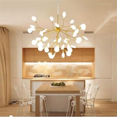 Imagem de lâmpada LED Moderno Firefly Lustre Luz Elegante Galho de Árvore Lustre Lâmpada Decorativa Teto Lustres Pendurados Iluminação Led Ouro,Lustre de Luz