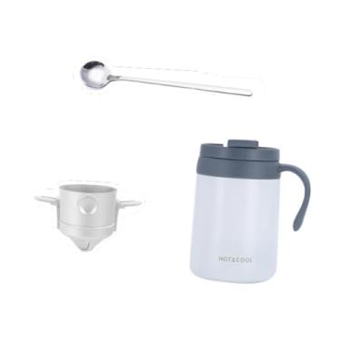 Imagem de ＫＬＫＣＭＳ Conjunto de cafeteira isolada com gotejador, filtro manual para viagem, cafeteira de aço inoxidável para e caminhadas, Branco