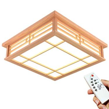 Imagem de Luminária de teto LED com controle remoto, lustre vintage, luminária de teto quadrada de madeira maciça, sala de estar japonesa, sala de jantar, quarto infantil, decoração de corredor, ilumi