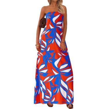 Imagem de Vestido maxi MASCOMODA Summer Boho Floral Tube Top Laranja Vermelho