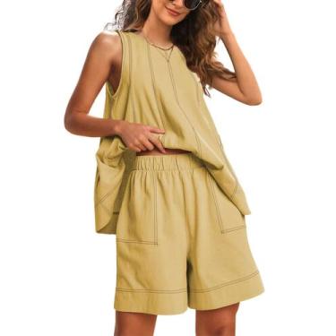 Imagem de Camiseta regata feminina Outfit Gozoloma de 2 peças sem mangas com sho