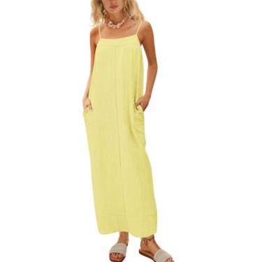 Imagem de Vestido maxi ReachMe, linho, alça espaguete de verão para mulheres