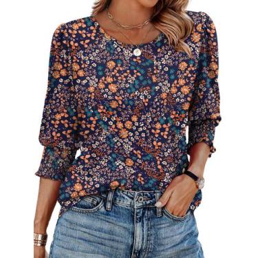 Imagem de Top XIEERDUO Plus Size para mulheres com estampa floral de manga 3/4