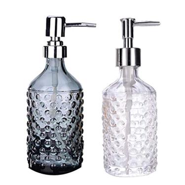 Imagem de Dispensador de sabonete, garrafas de vidro transparente com bombas de aço inoxidável, dispensador de sabonete, criatividade para loções, sabonetes líquidos (cor: azul + transparente)