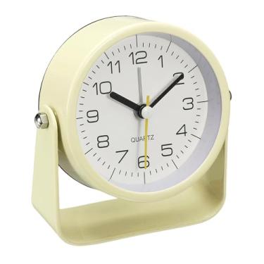 Imagem de PATIKIL Despertador analógico pequeno de 8,6 cm, relógio de mesa pequeno de ângulo ajustável, amarelo claro