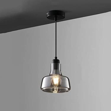 Imagem de YQSLQZZ Lustre de sala de jantar industrial vintage, luminária pendente de ilha de cozinha de vidro cinza esfumaçado, pia de mesa de bar acima de iluminação suspensa luz de teto