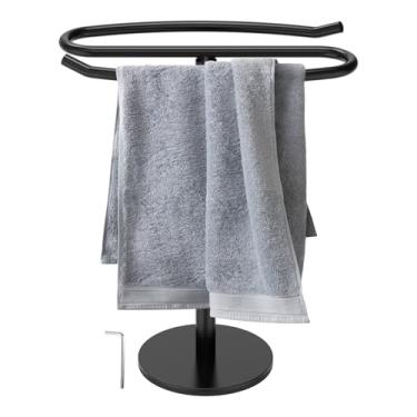 Imagem de Suporte para toalha de mão Toalheiro de aço inoxidável em forma de S com base antiderrapante preto elegante suporte de relógio adequado para bancada de toucador (preto)