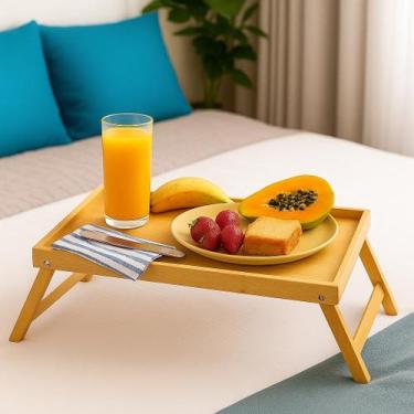 Imagem de Bandeja mesa notebook bambu dobravel rustica apoio madeira cafe da man