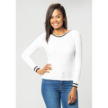 Imagem de Blusa Manga Longa Modal Pau a Pique Off White e Preto