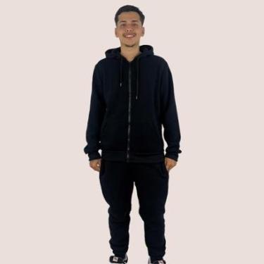 Imagem de Conjunto Moletom Liso Em Algodão Cotton Blusa Canguru E Calça-Masculino