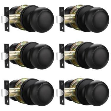 Imagem de EHOMEWARE Pacote com 6 maçanetas de porta preto fosco, maçanetas de porta de passagem interior sem trava, maçanetas de porta de corredor/armário sem chave, maçanetas redondas modernas, serve para