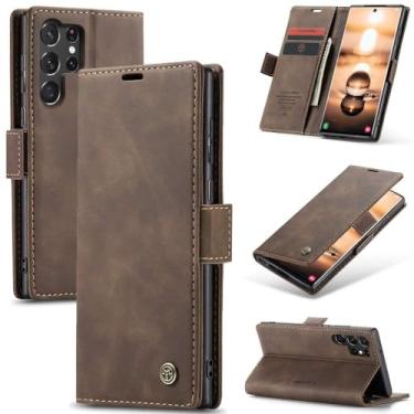 Imagem de Capa Carteira Com Compartimentos para Cartão de Crédito, Dinheiro, Documentos com Fechamento Magnético de Couro Corino com Suporte Horizontal para o Samsung Galaxy S25 Ultra - Tela 6.9 Cor: Chocolate