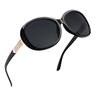 Imagem de Óculos de sol femininos polarizados grandes para mulheres, têmporas cravejadas, Jackie O, moderno, elegante, vintage, para viagens, Preto/cinza