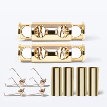 Imagem de 1 conjunto de fechaduras de renda de metal sem amarração, sistema de bloqueio de liberação rápida para botas, tênis, sapatos atléticos, ajustável, ajuste seguro para viagens, Dourado, One Size