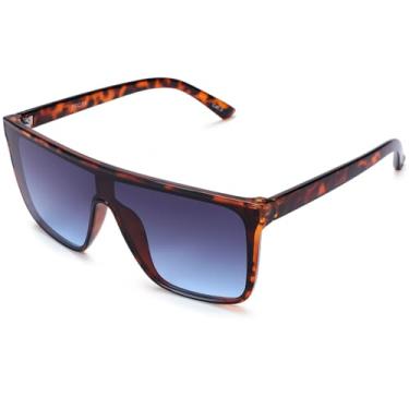 Imagem de Óculos de sol para homens e mulheres, óculos de sol quadrados grandes retrô, Gradiente azul com carapaça de tartaruga brilhante, 64MM