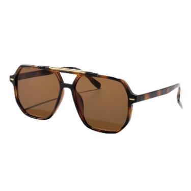 Imagem de Óculos de sol quadrados modernos com ponte dupla para homens e mulheres, piloto, aviador, para esportes de viagem ao ar livre, UV400, Armação de leopardo/lente marrom, Lens Width: 57 Millimeters