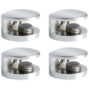 Imagem de 4 peças de suporte de prateleira de vidro ajustáveis, suporte de grampo resistente para prateleiras de vidro de 5 a 8 mm, suporte de clipe de grampo de parede, cromado