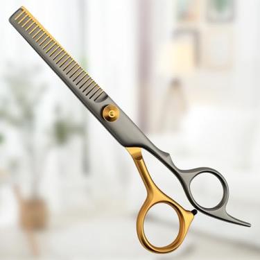 Imagem de Tesoura para afinar o cabelo de 15 cm: tesouras de texturização de cabeleireiro profissional com borda de barbear, aço inoxidável (preto e dourado)