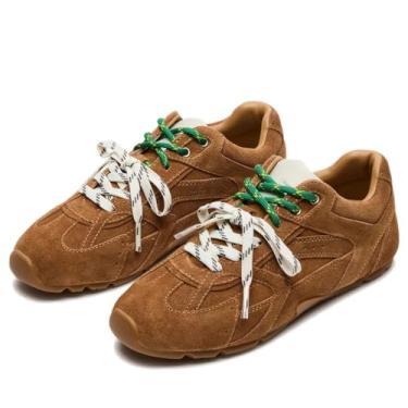 Imagem de Wnshonzy Tênis feminino moderno de camurça, casual, trabalho, escola, formatura, campus, fofo, Marrom, 35