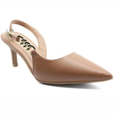 Imagem de Scarpin Vizzano Slingback Detalhe Bico Fino Salto Baixo - Caramelo - 33