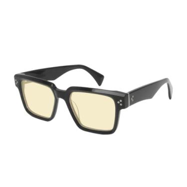 Imagem de HCHES Óculos de sol de acetato grosso artesanal para homens com rebites decorativos Uv400 (preto e amarelo)