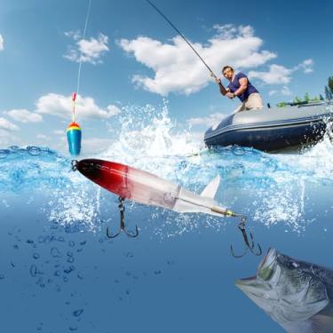 Imagem de Isca de pesca Topwater, iscas Popper para peixe-gato robalo, isca de robalo com cauda rotativa flutuante isca rígida artificial, várias cores