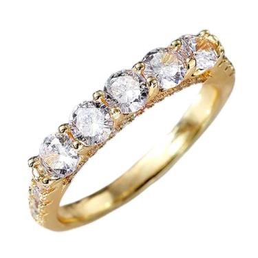 Imagem de Anéis de noivado de zircônia cúbica branca banhada a ouro, alianças de compromisso, festas noturnas, presentes de dia dos namorados, alianças de eternidade para mulheres, 9, Cobre, Sem pedra preciosa