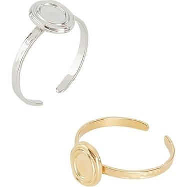 Imagem de 2 peças 2 cores anéis de dedo cabochão ajustáveis aço inoxidável 304 ovais brancos anel de dedo 4x5,5 mm bandeja tamanho 7 3/4 (17,9 mm) anel cabochão para acessórios de joias DIY