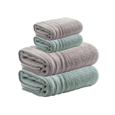 Imagem de Jogo de Toalhas Avere 4 Peças 100% Algodão, Banho 80x150cm 500g/m² e Rosto 50x80cm 500g/m², Alta Absorção, Toque Macio, Design Sofisticado – Altihaus (Cinza/Verde Água)