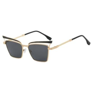 Imagem de Óculos de sol de luxo estilo olho de gato, feminino, design retrô, moderno, casual, masculino, UV400 (dourado e preto)