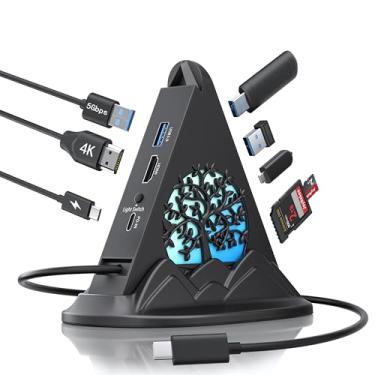 Imagem de Adaptador multiportas USB C Hub, 8 portas com luz RGB, HDMI 4K, carregamento PD de 100 W, 3 portas de dados USB A e 1 USB C, leitor de cartão SD/TF, compatível com laptops para jogos, interruptor, PS5