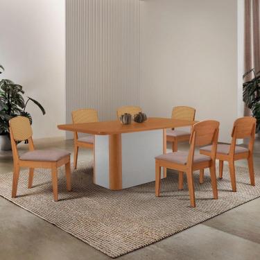 Imagem de Mesa De Jantar Isadora 180cm Tampo Mdf Laminado Linho Capuccino Naturale Off White